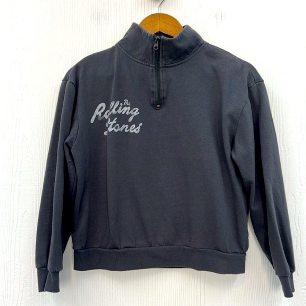 The Rolling Stones - Gray Zip Up Rolling Stones Checkered Tongue Crop Pullover S - Picture 7 of 10